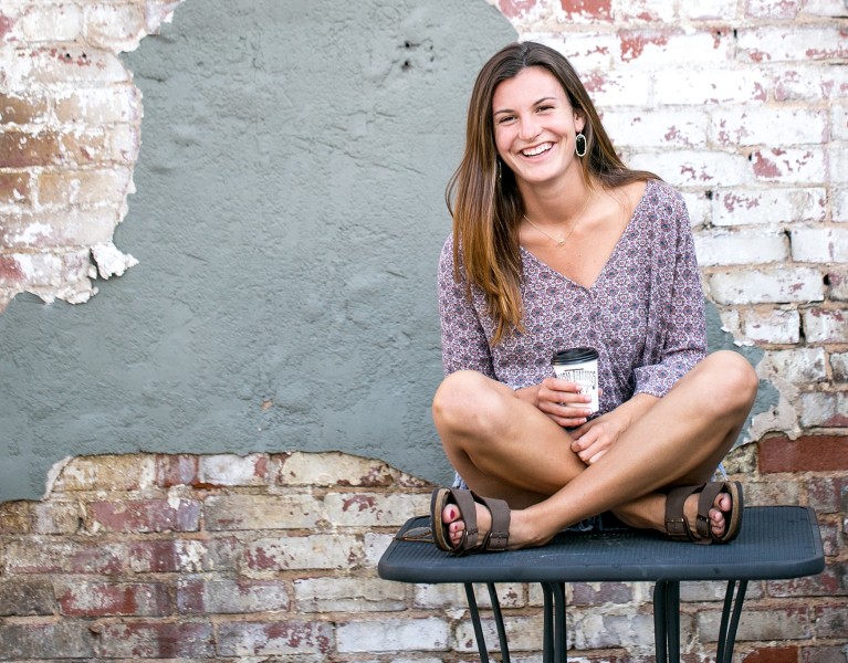 tulsa senior photographer, coffee, glasses, natural pose, smile